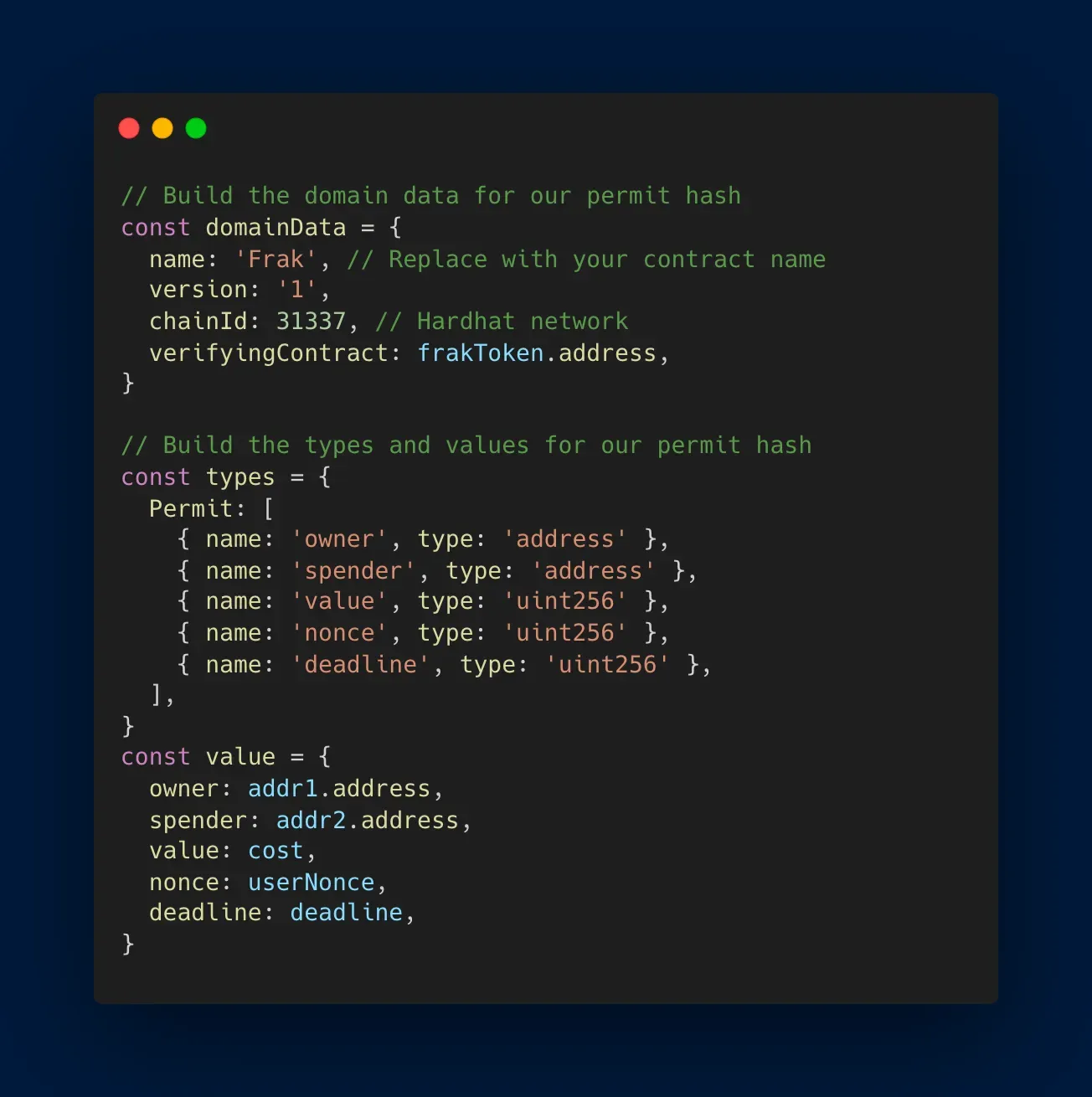 Build every typed data we will sign