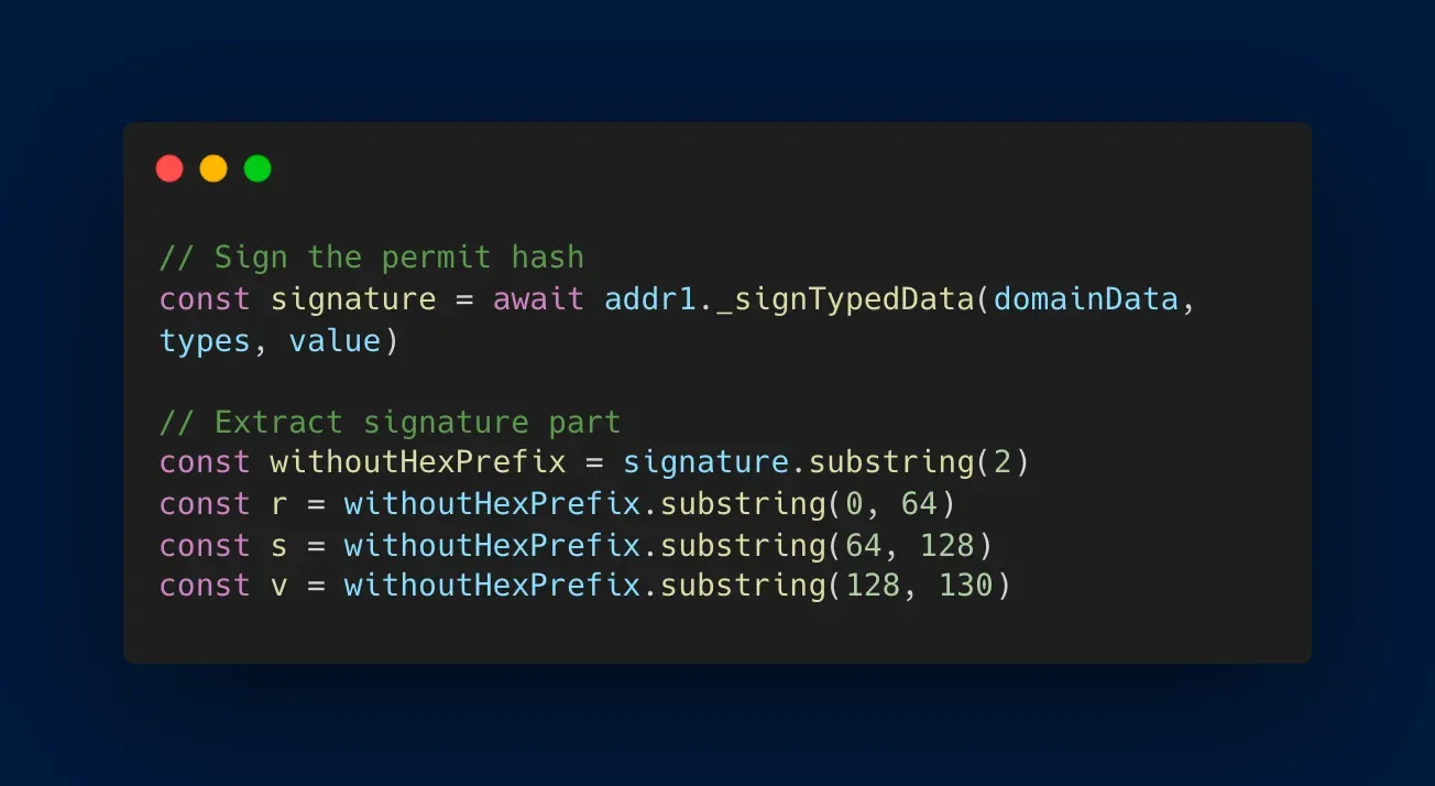 Sign the message and extract each signature part
