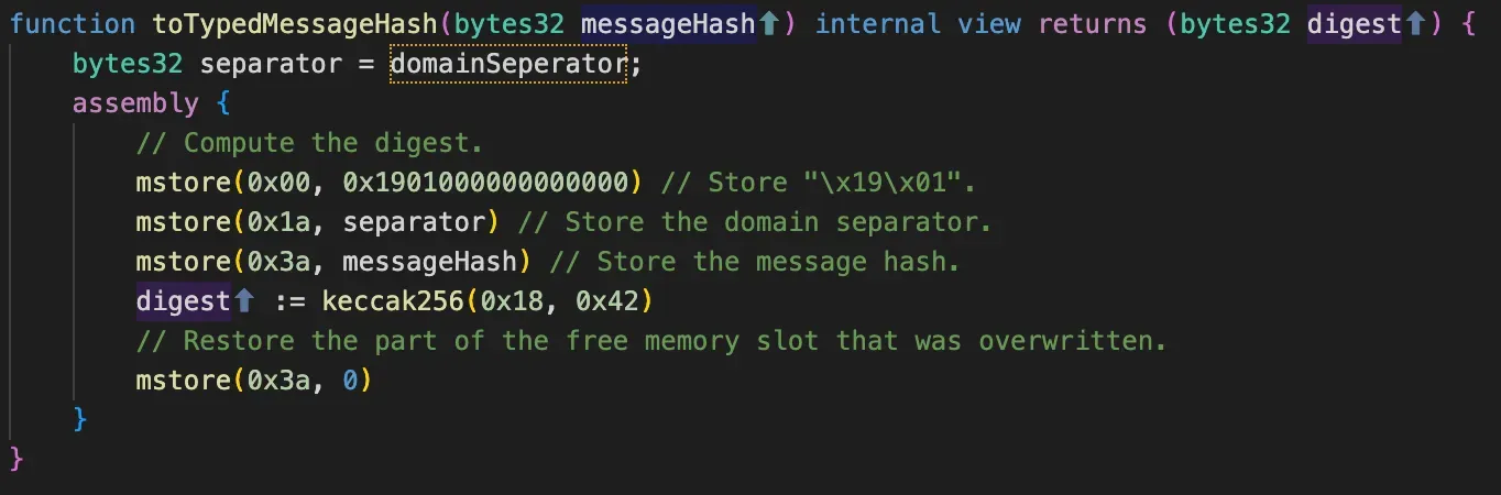 Creation of typed message hash